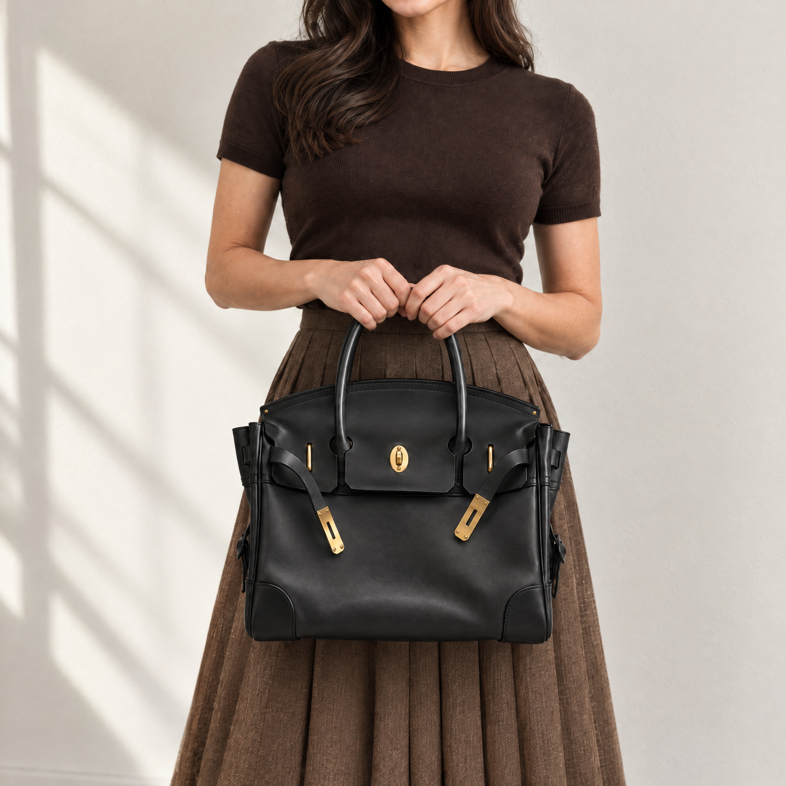 The Vivienne Top Handle Bag in Jet Black, carry