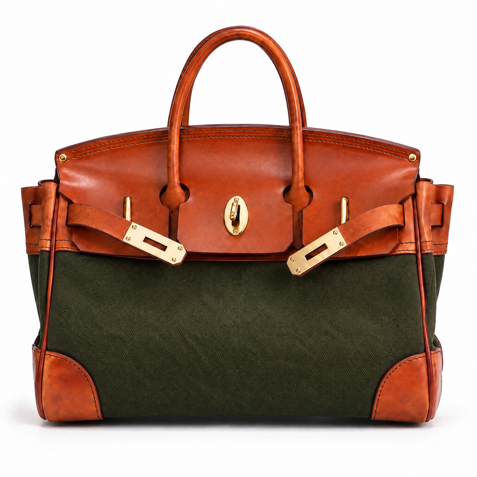 The Vivienne Top Handle Bag in Army Green Canvas, front