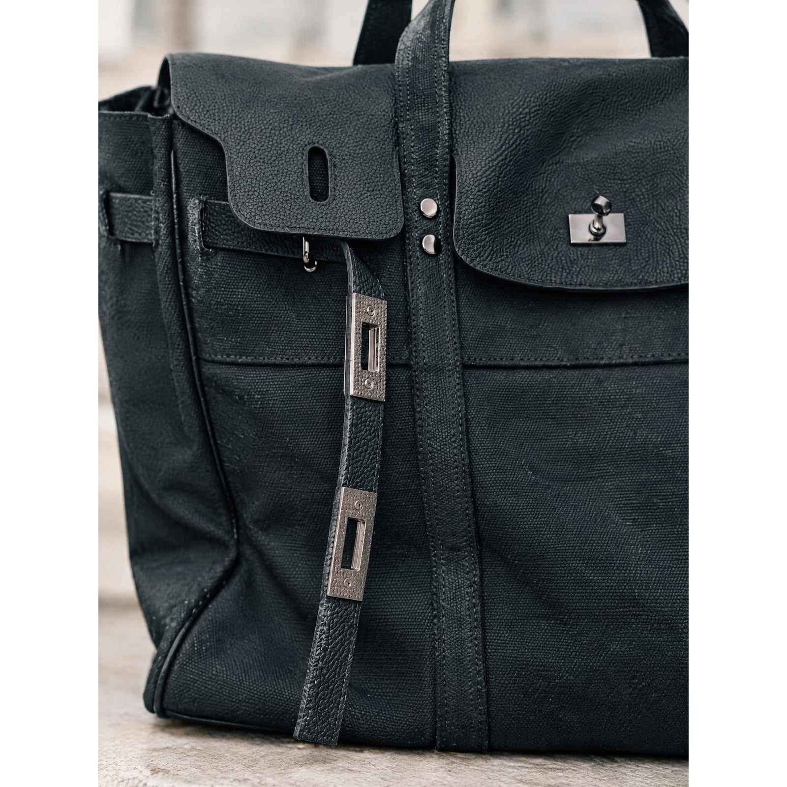 Lucienne Canvas Tote in Black, hardware detail