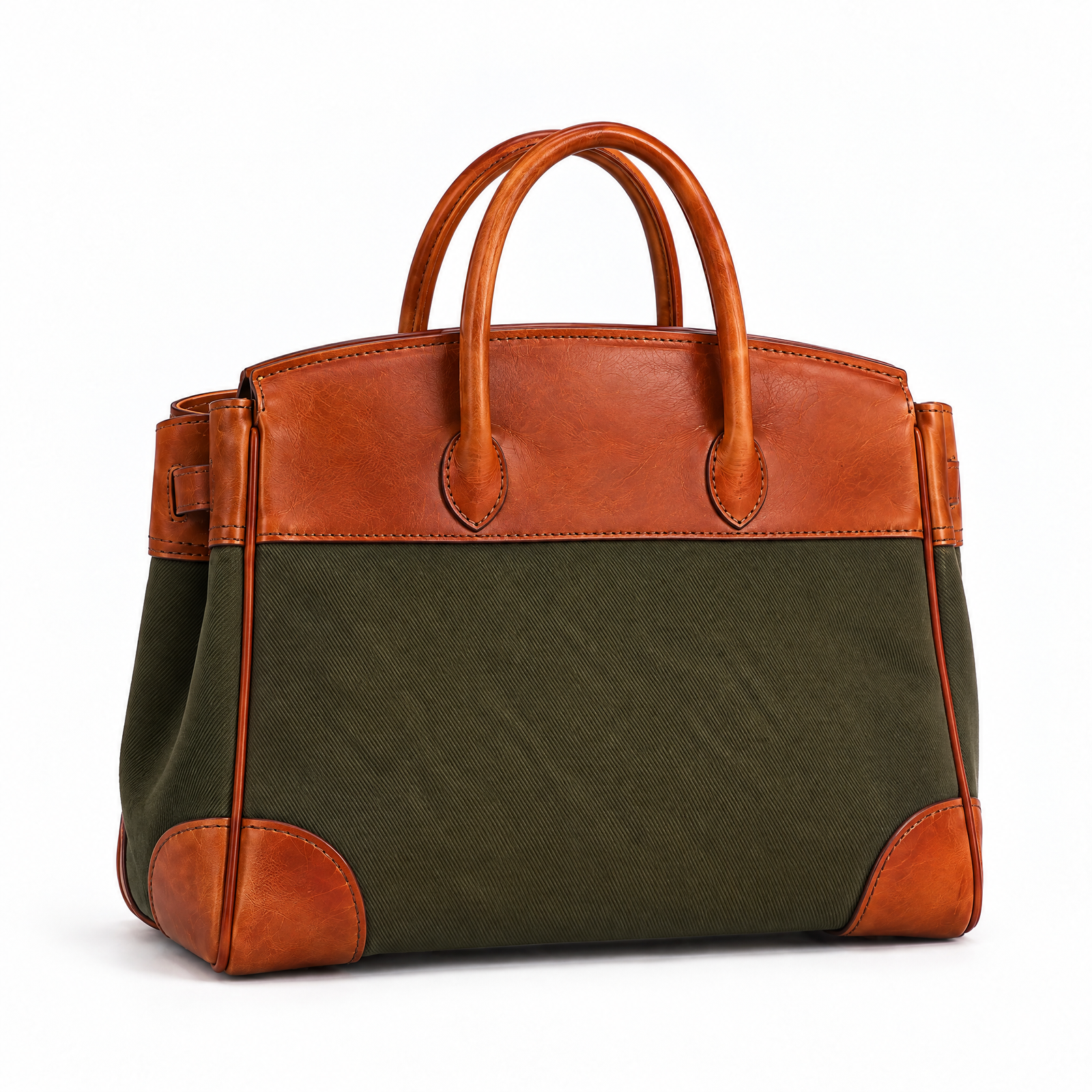 The Vivienne Top Handle Bag in Army Green Canvas, rear