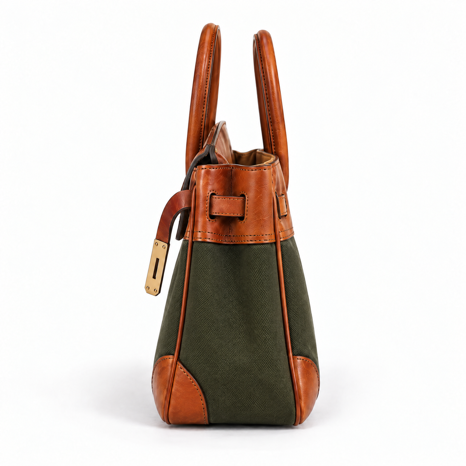 The Vivienne Top Handle Bag in Army Green Canvas, side