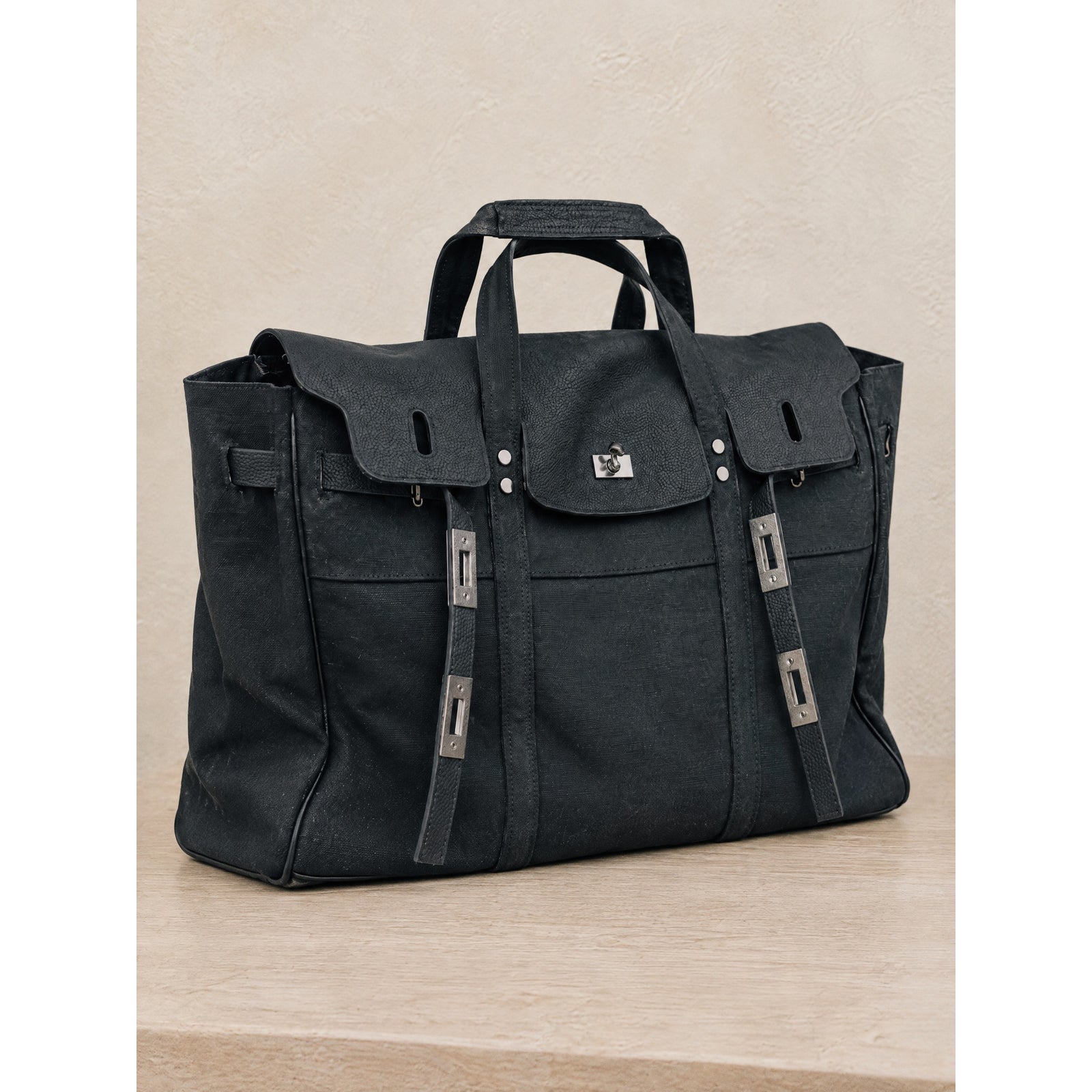 Lucienne Canvas Tote in Black, three quarter