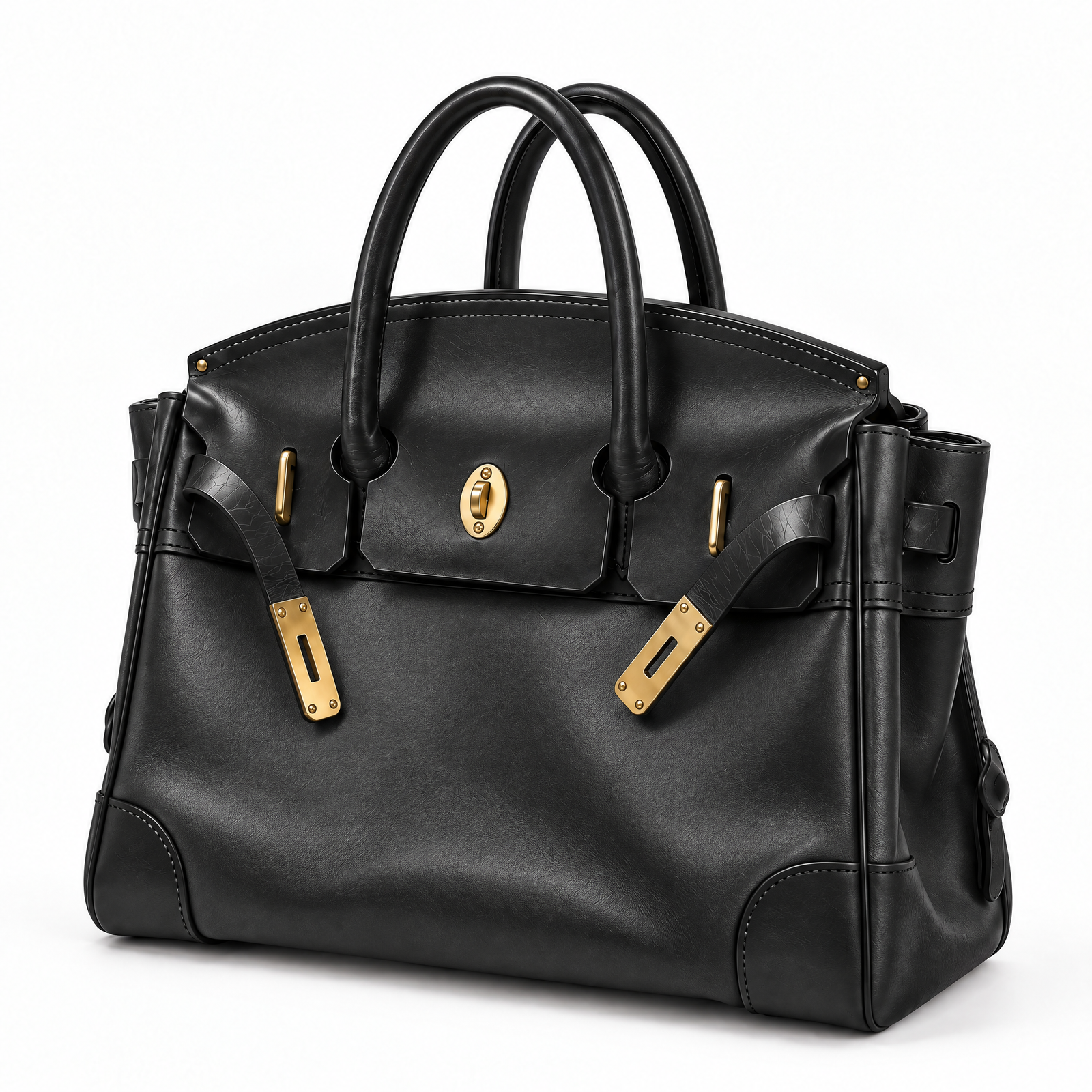 The Vivienne Top Handle Bag in Jet Black, three quarter