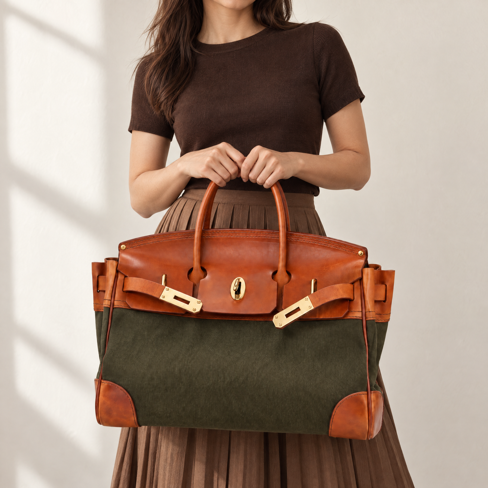 Eleanor Weekender in Army Green, carry view