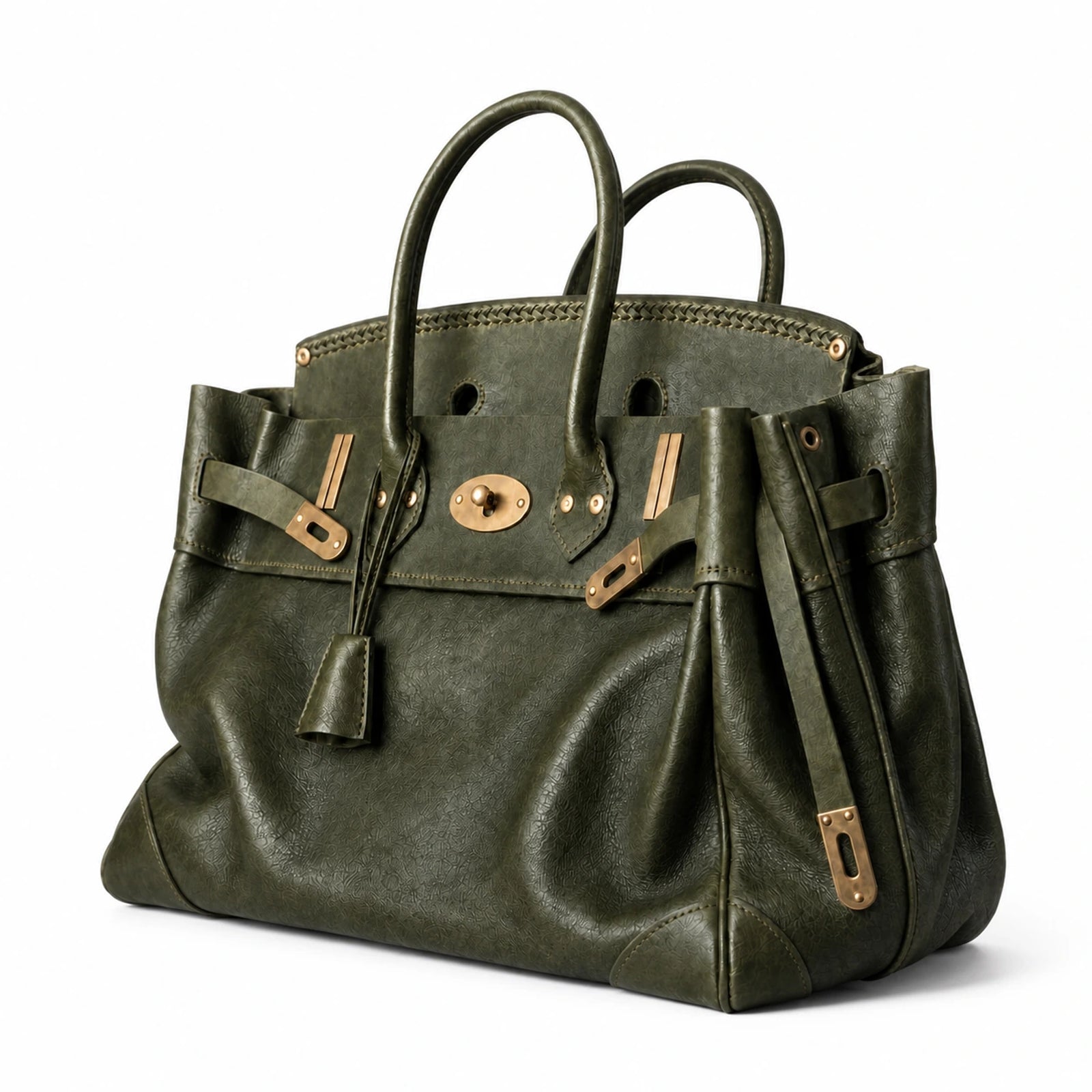 The Vivienne Top Handle Bag in Olive, three quarter