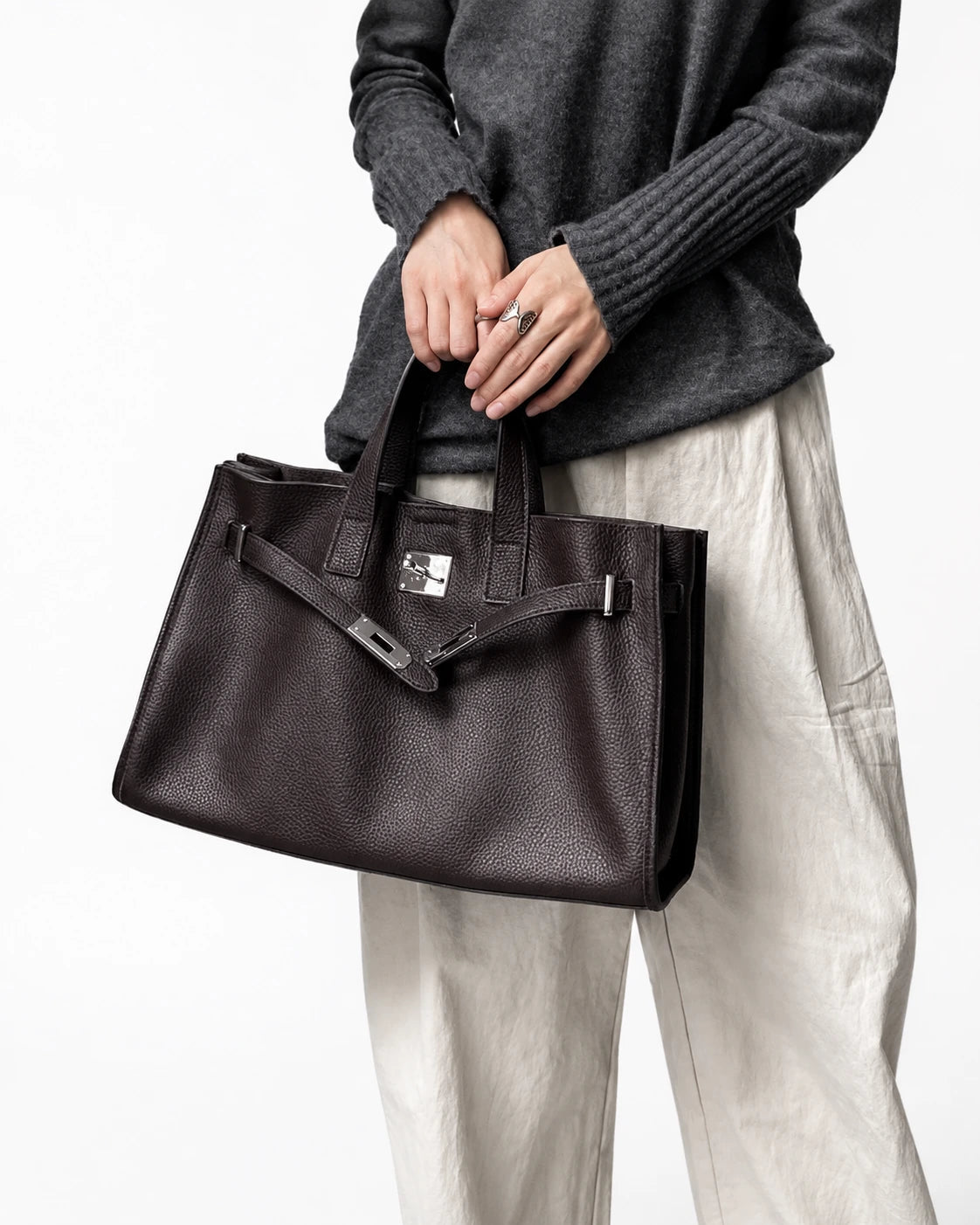 Velantra Margot Leather Tote - Burgundy On-model