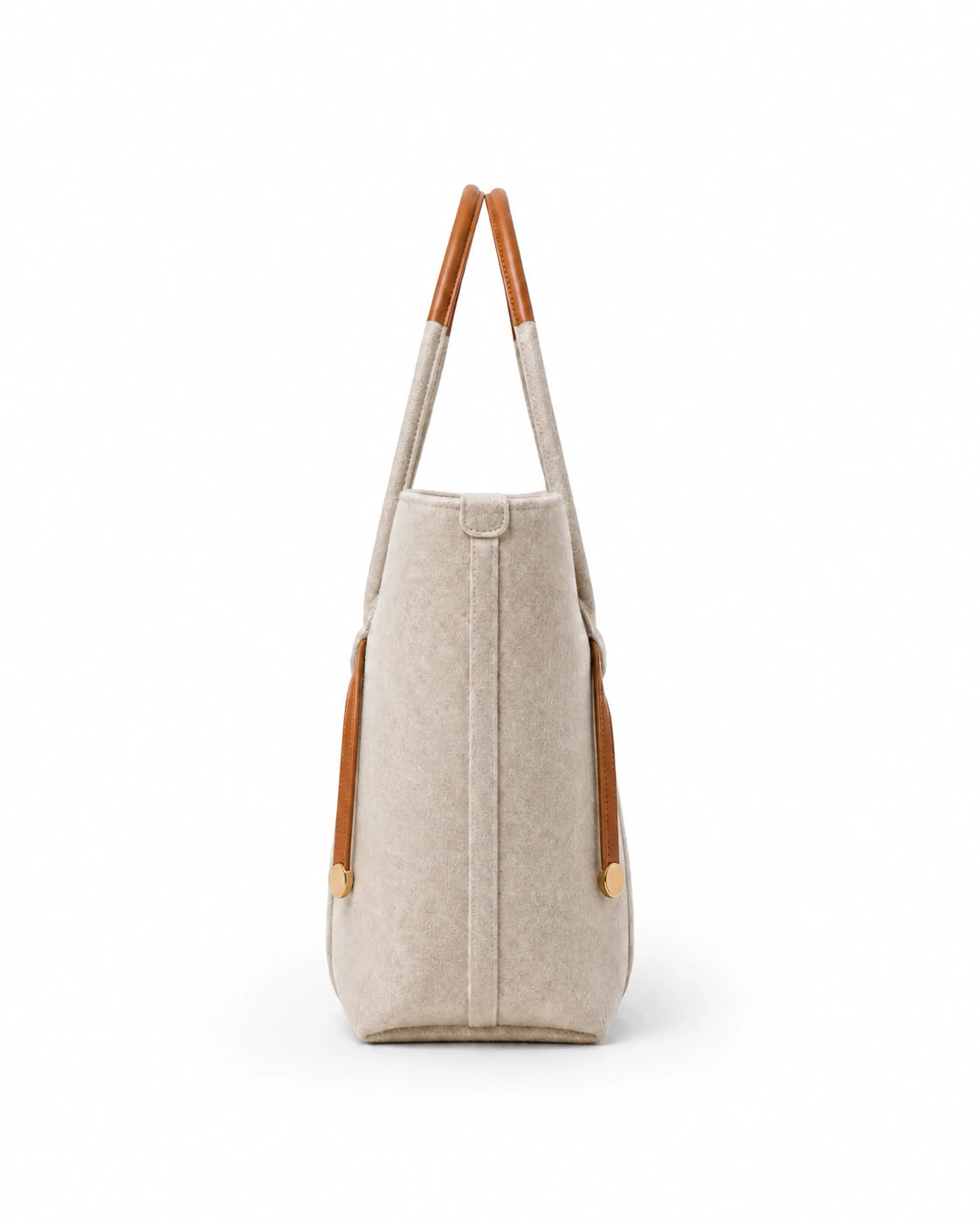 The Colette Wool Tote in Caramel, side profile