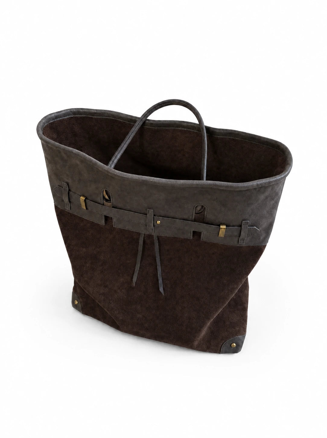 The Juliette Suede Tote in Chocolate, interior