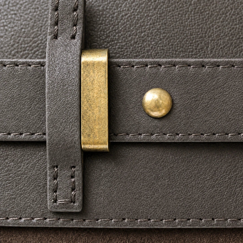 The Juliette Suede Tote in Chocolate, detail