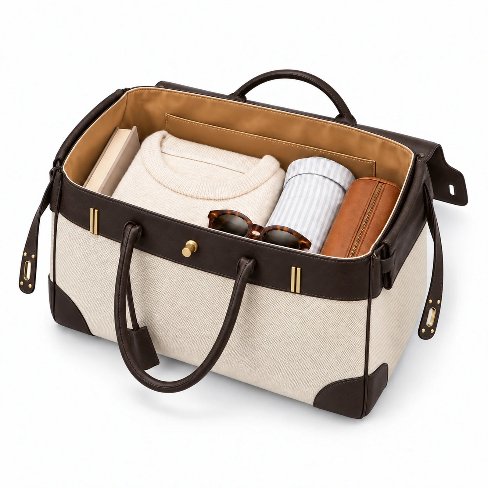 Velantra Weekender in Espresso, packed for the weekend