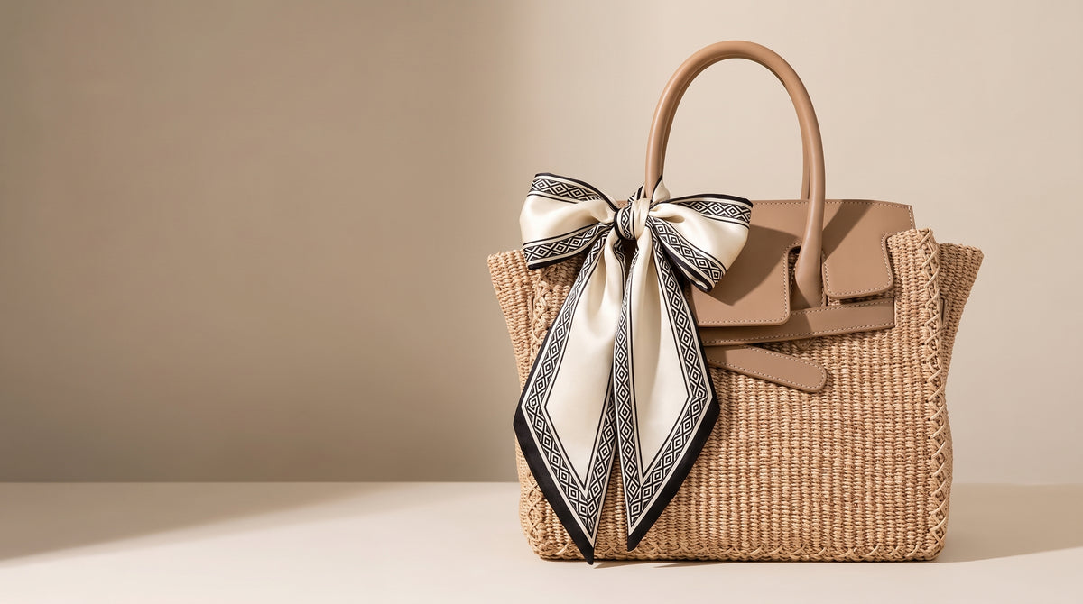 Velantra tote with silk bag scarf