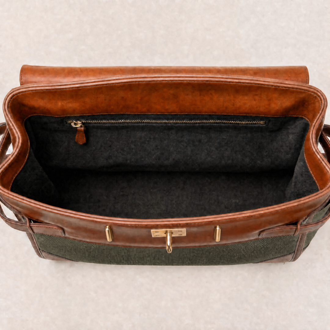 Velantra Delphine in Army Green, lined interior with zipped pocket