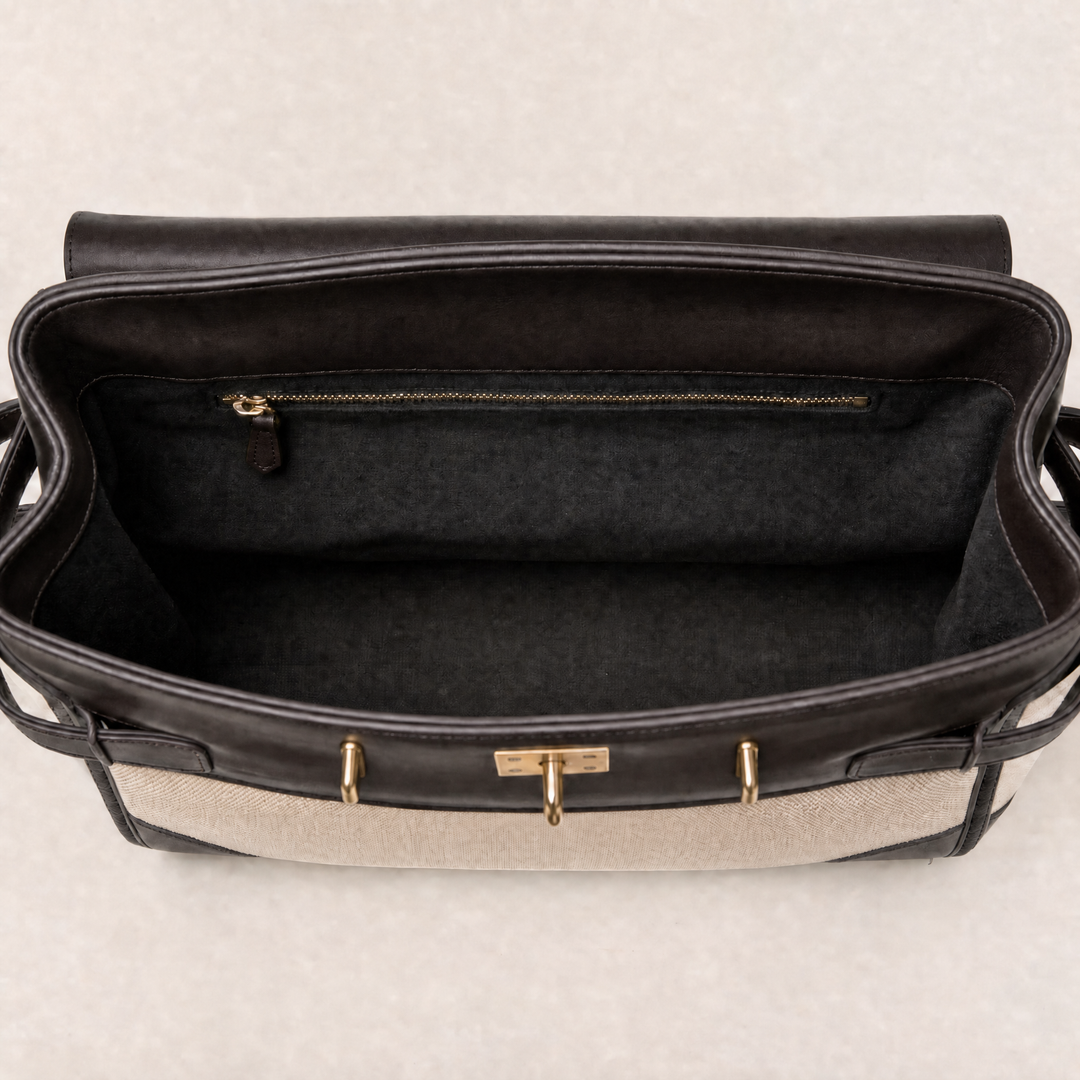 Velantra Delphine in Dark Chocolate, lined interior with zipped pocket