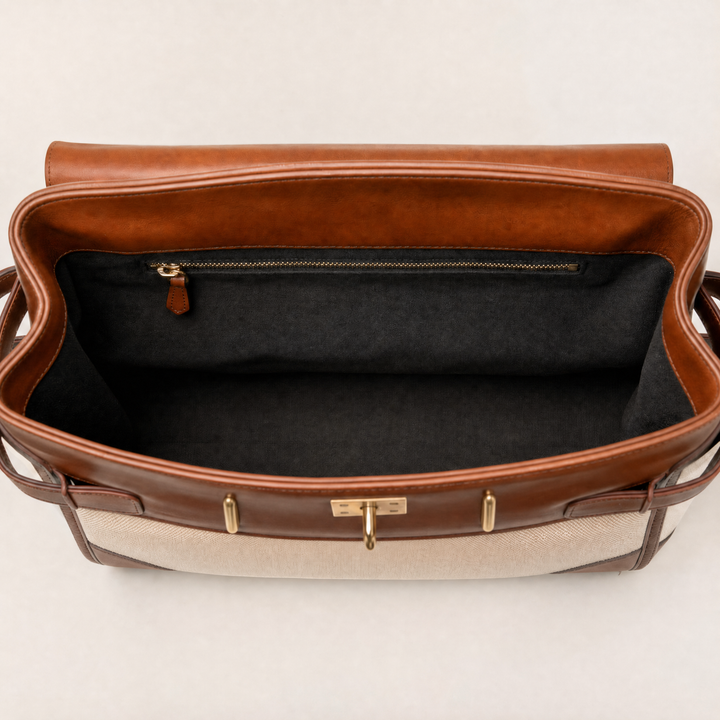 Velantra Delphine in Light Chocolate, lined interior with zipped pocket