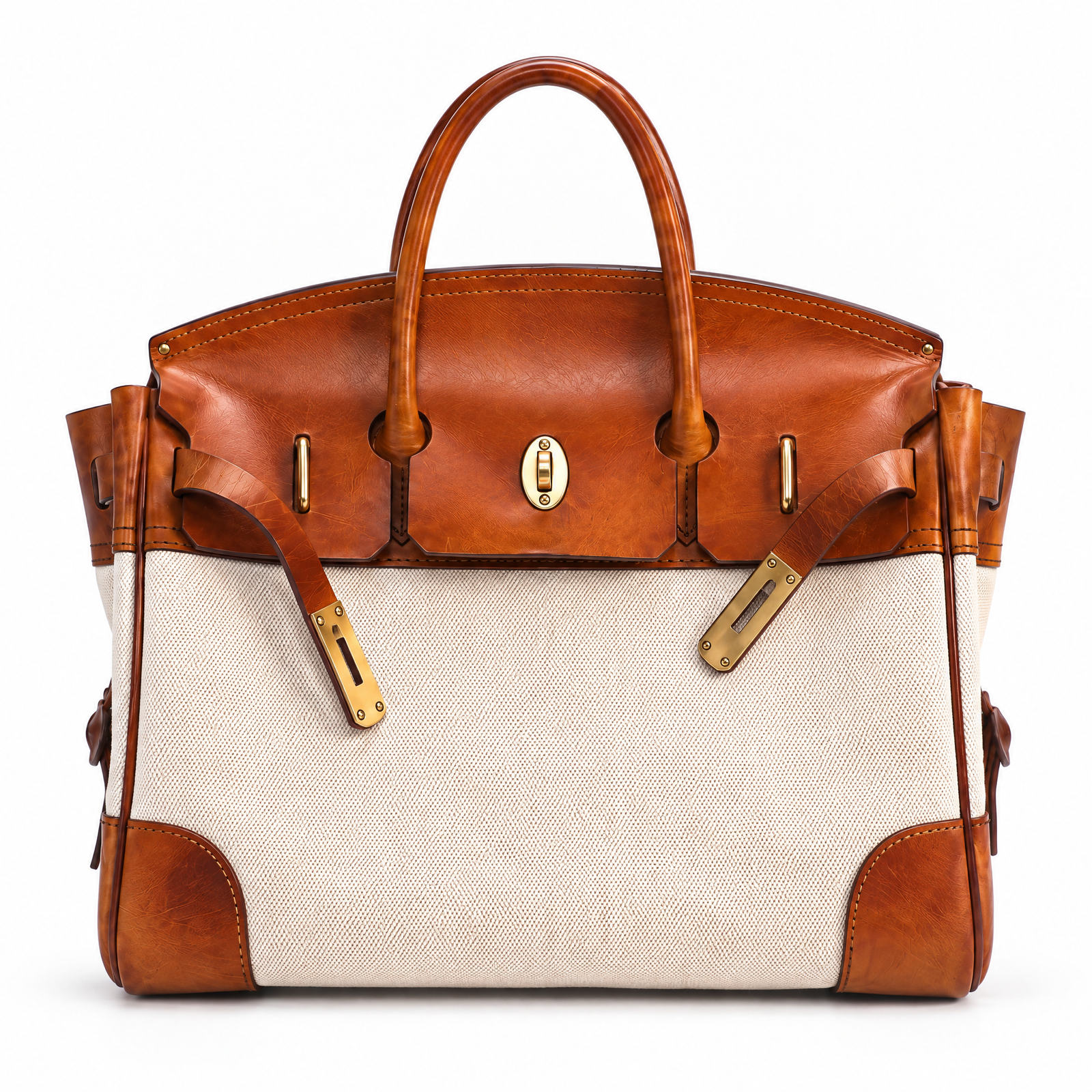 The Vivienne Top Handle Bag in Cognac Canvas, front
