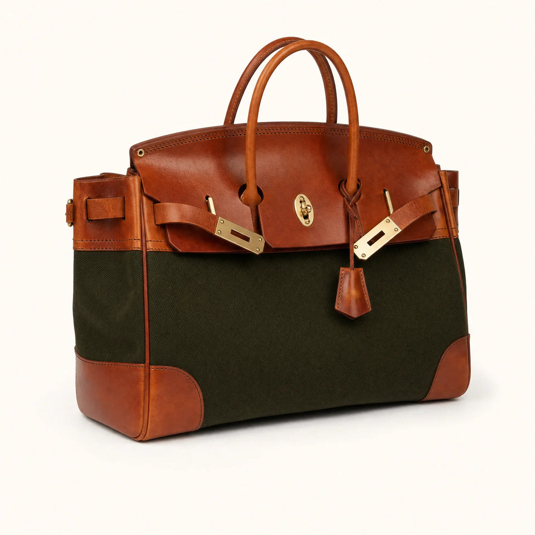 Velantra Weekender in Army Green, three-quarter view