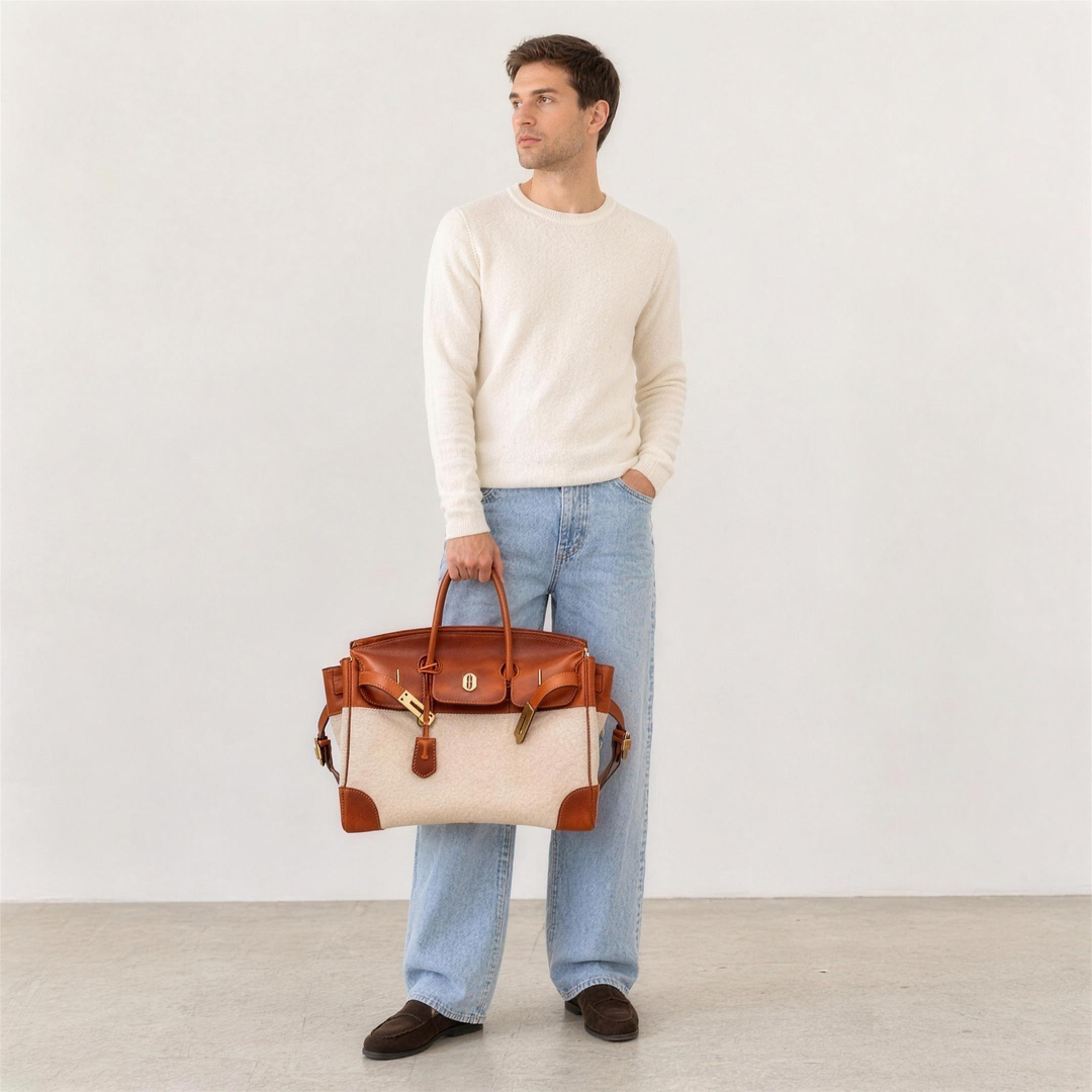 Velantra Weekender in Light Chocolate, model carry