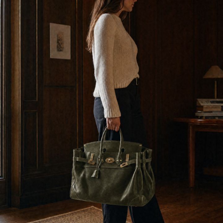 The Vivienne Top Handle Bag in Olive, lifestyle 