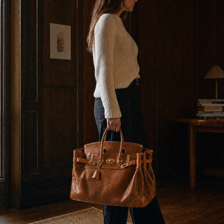 The Vivienne Top Handle Bag in Cognac, lifestyle 