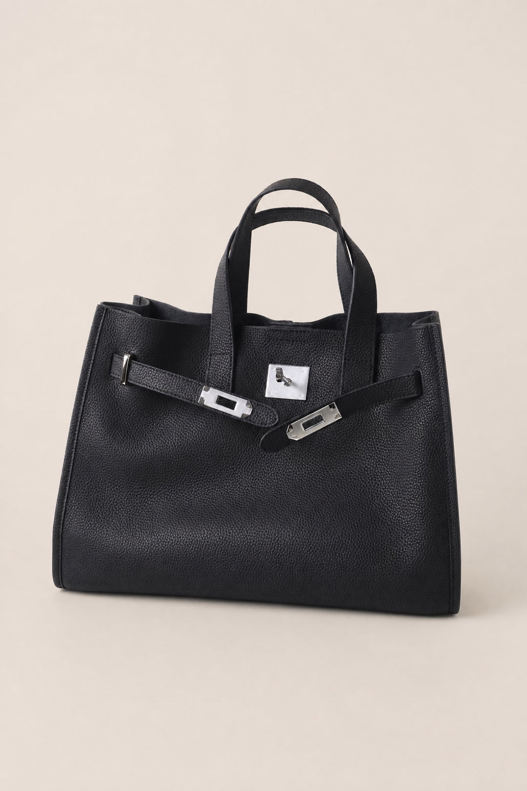 Velantra Margot Leather Tote - Midnight Black 3/4 Front 