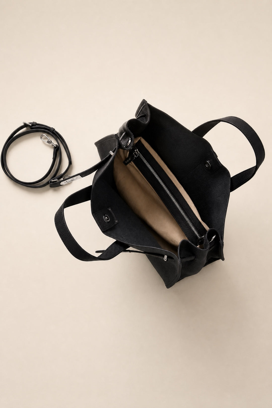 Velantra Margot Leather Tote - Midnight Black Interior 