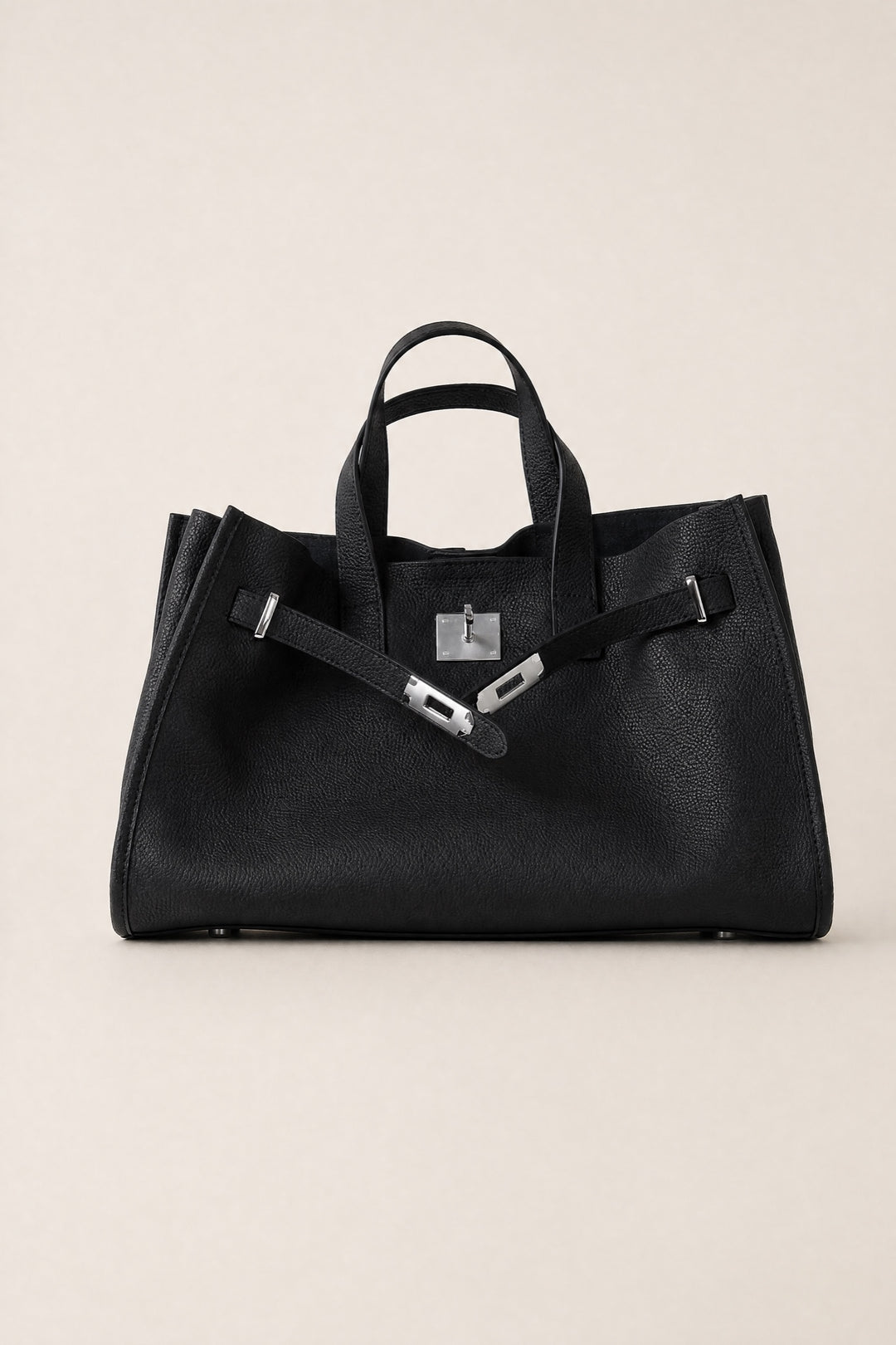Velantra Margot Leather Tote - Midnight Black Front 