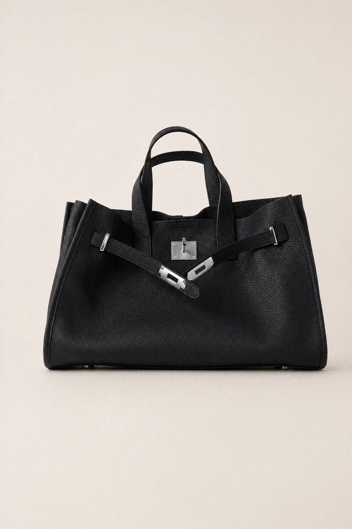 Velantra Margot Leather Tote - Midnight Black Front 