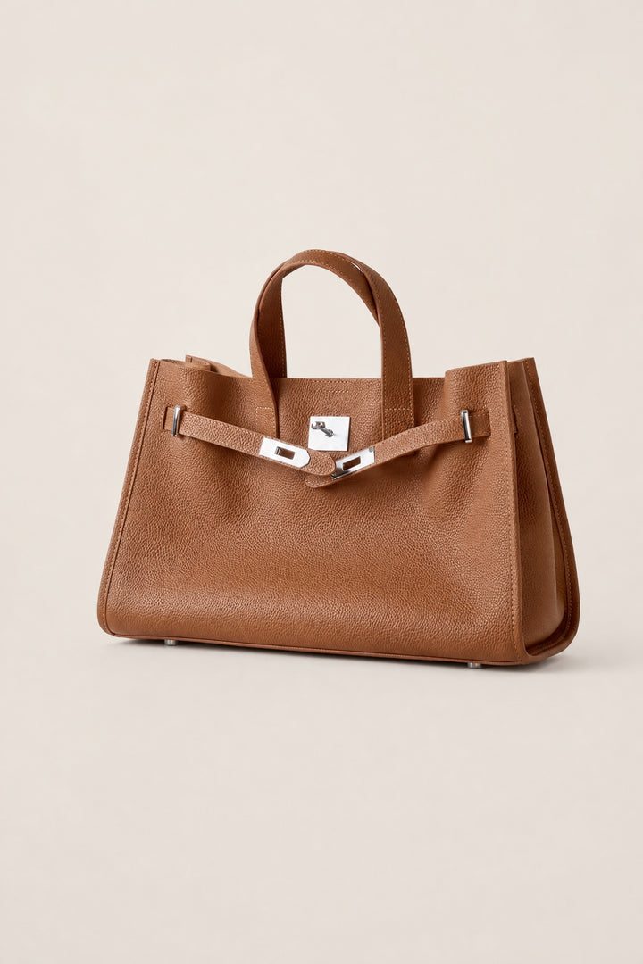 Velantra Margot Leather Tote - Brown 3/4 Front #color_brown