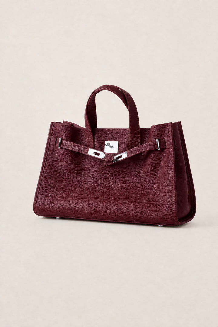 Velantra Margot Leather Tote - Burgundy 3/4 Front 