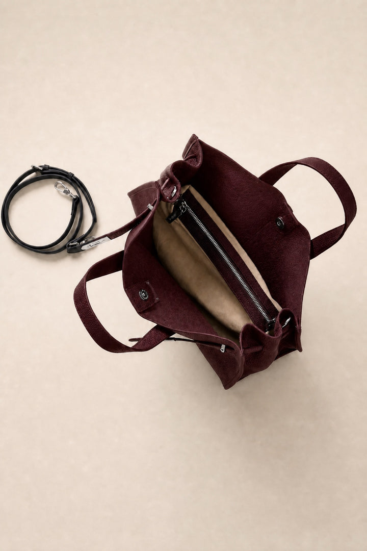Velantra Margot Leather Tote - Burgundy Interior 