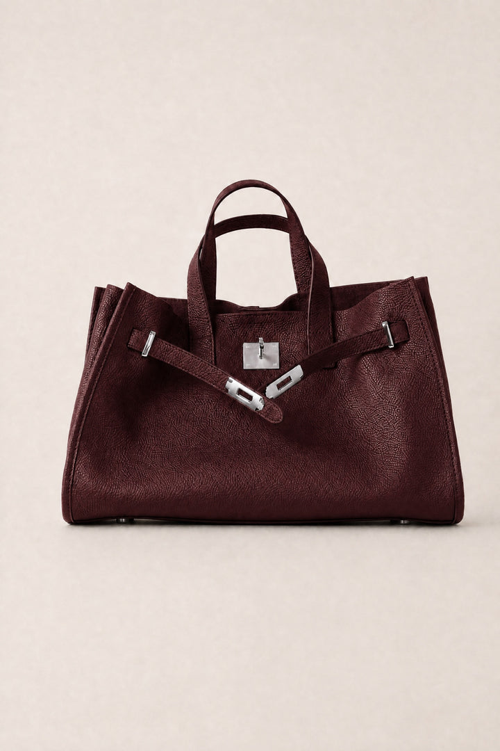 Velantra Margot Leather Tote - Burgundy Front 