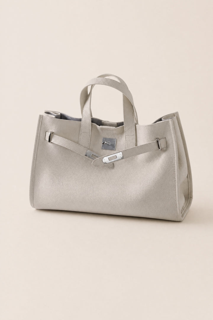 Velantra Margot Leather Tote - Cream 3/4 Front 