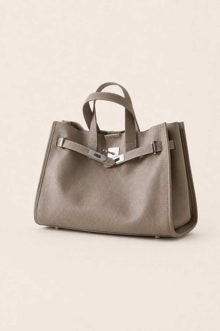Velantra Margot Leather Tote - Taupe 3/4 Front 