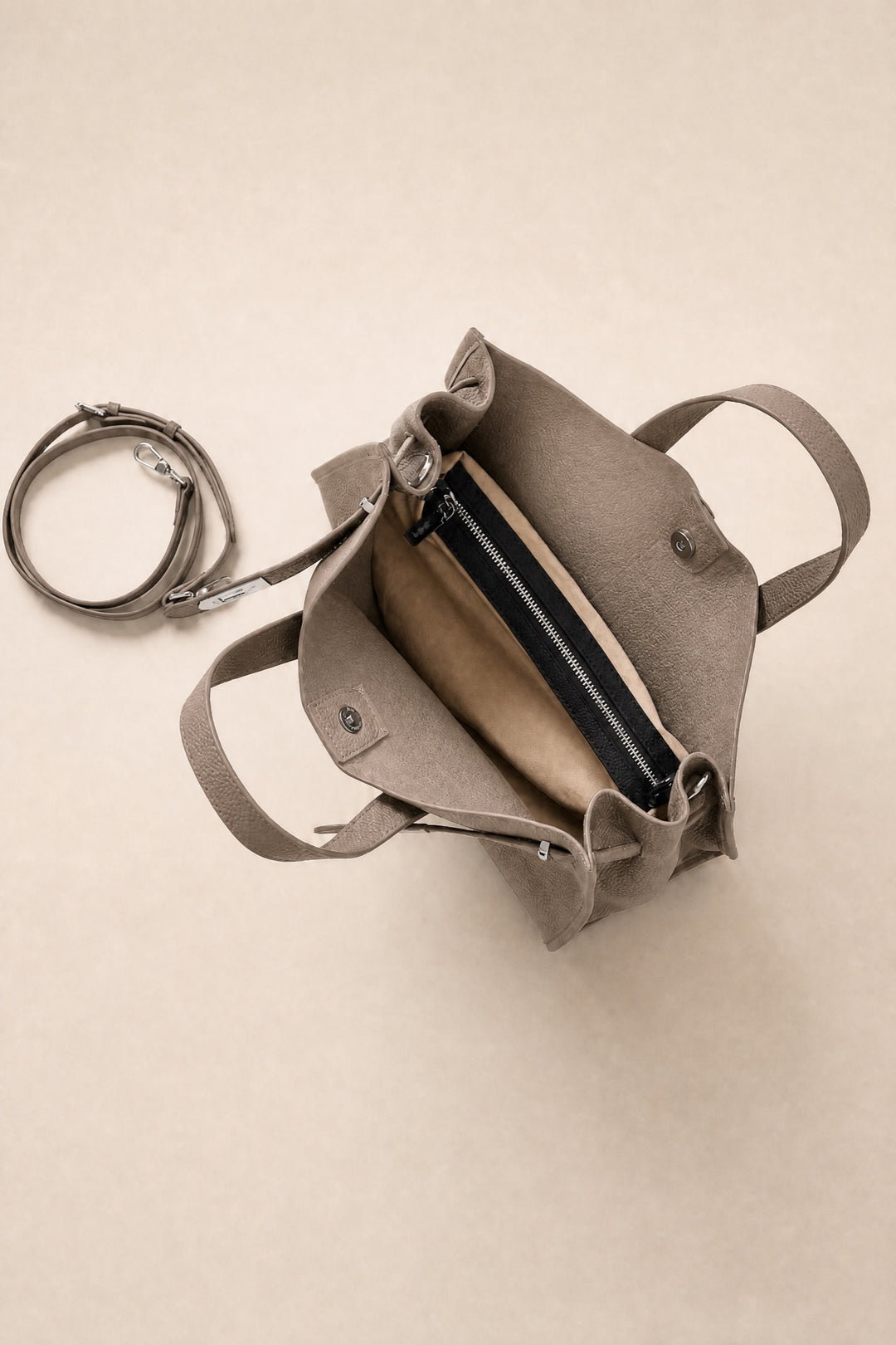 Velantra Margot Leather Tote - Taupe Interior 