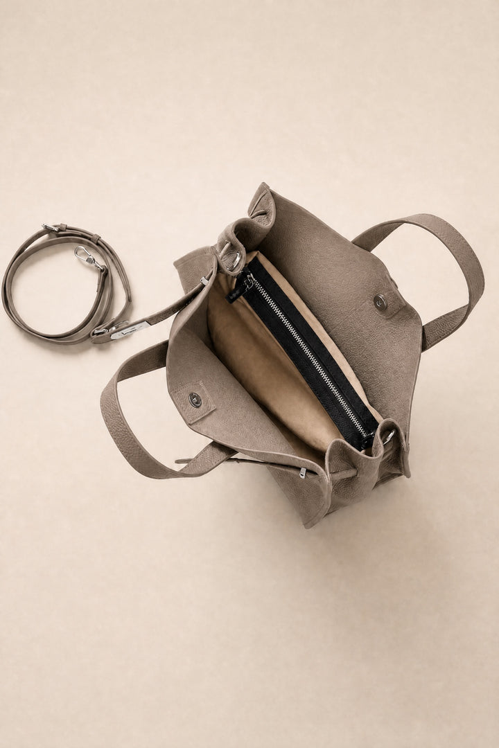 Velantra Margot Leather Tote - Taupe Interior 
