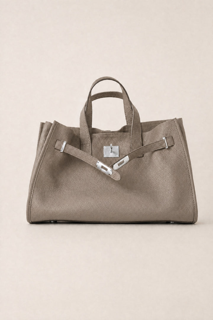 Velantra Margot Leather Tote - Taupe Front 