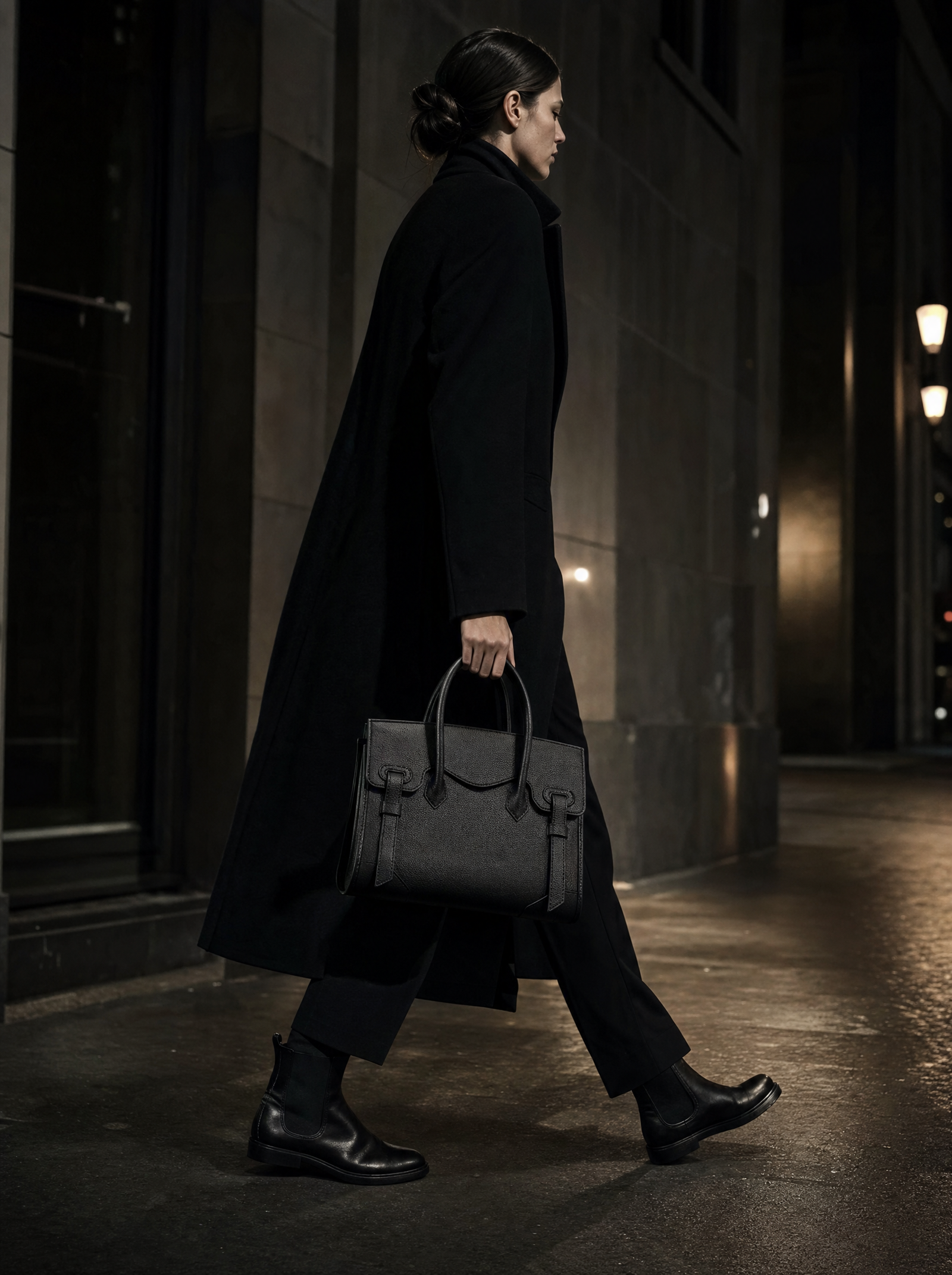 Matte black full-grain leather