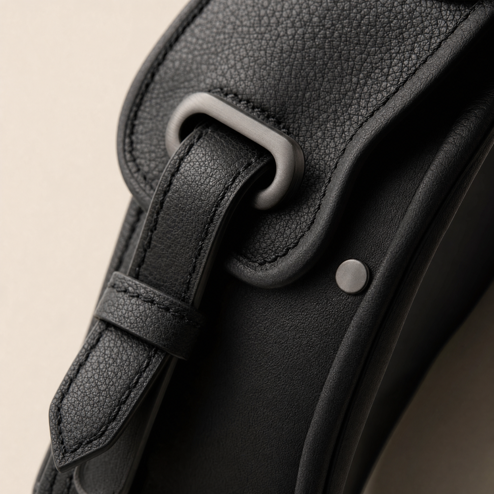 Gunmetal hardware, scratch-resistant