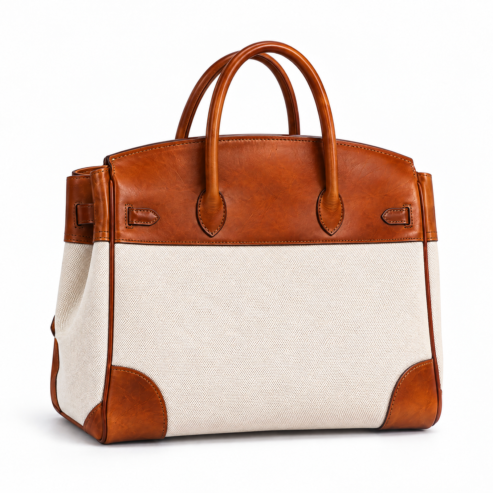 The Vivienne Top Handle Bag in Cognac Canvas, rear