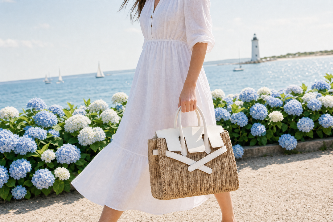 Velantra Straw Tote - Cream Coastal outdoor 