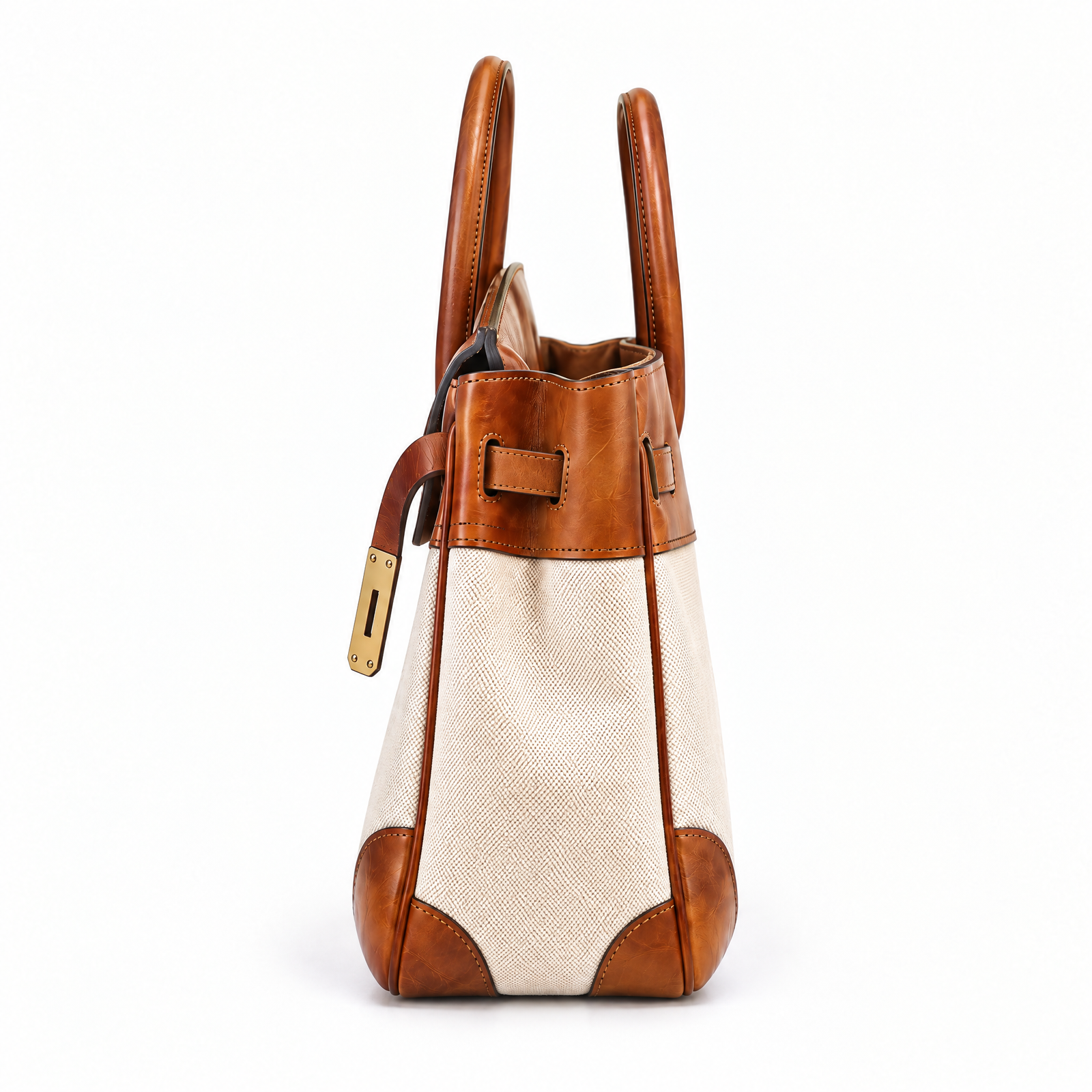 The Vivienne Top Handle Bag in Cognac Canvas, side