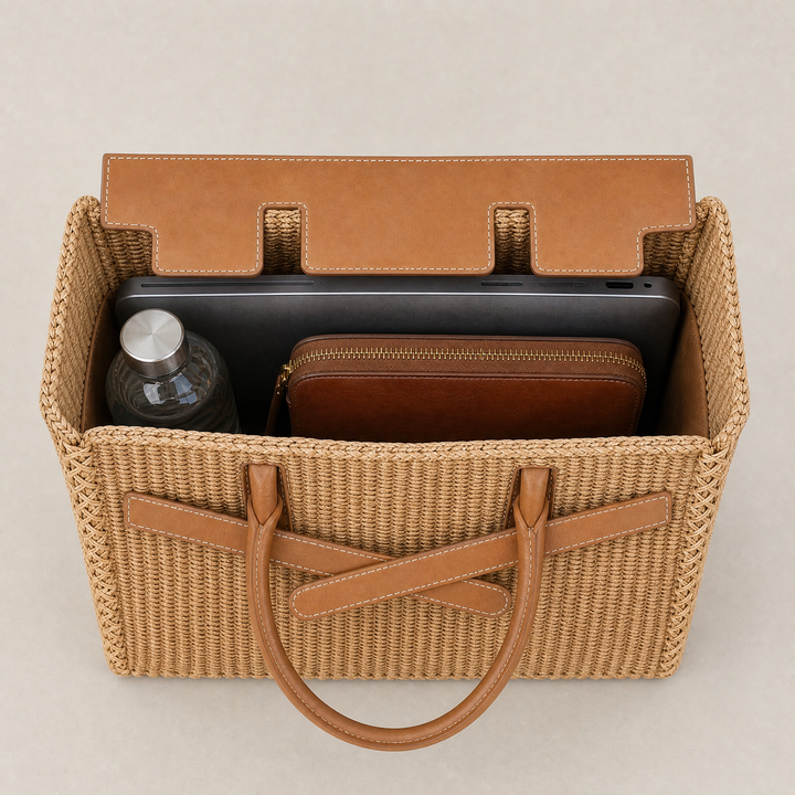 Velantra Sofia Woven Tote - Caramel Interior 