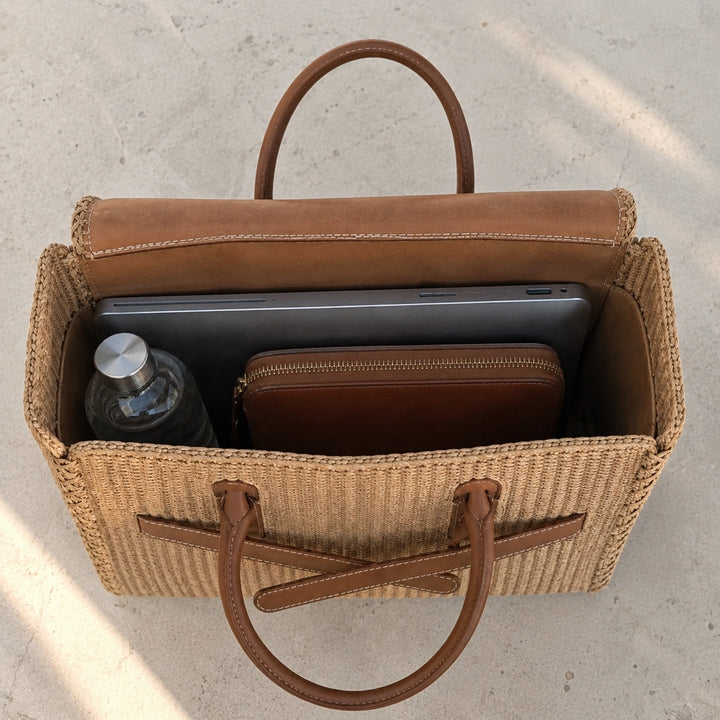 Velantra Straw Tote - Cream Inside 