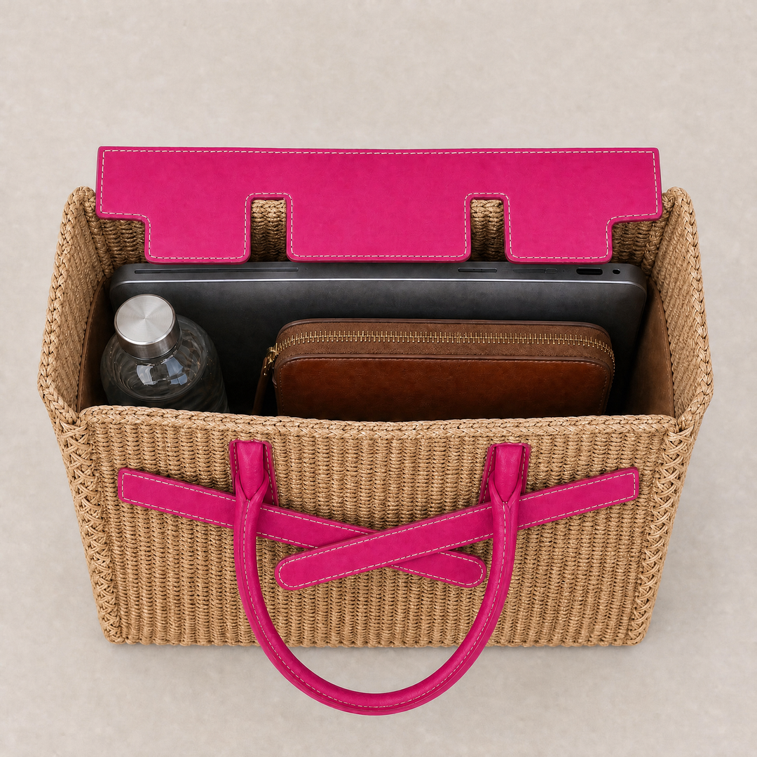 Velantra Sofia Woven Tote - Lady Pink Interior 