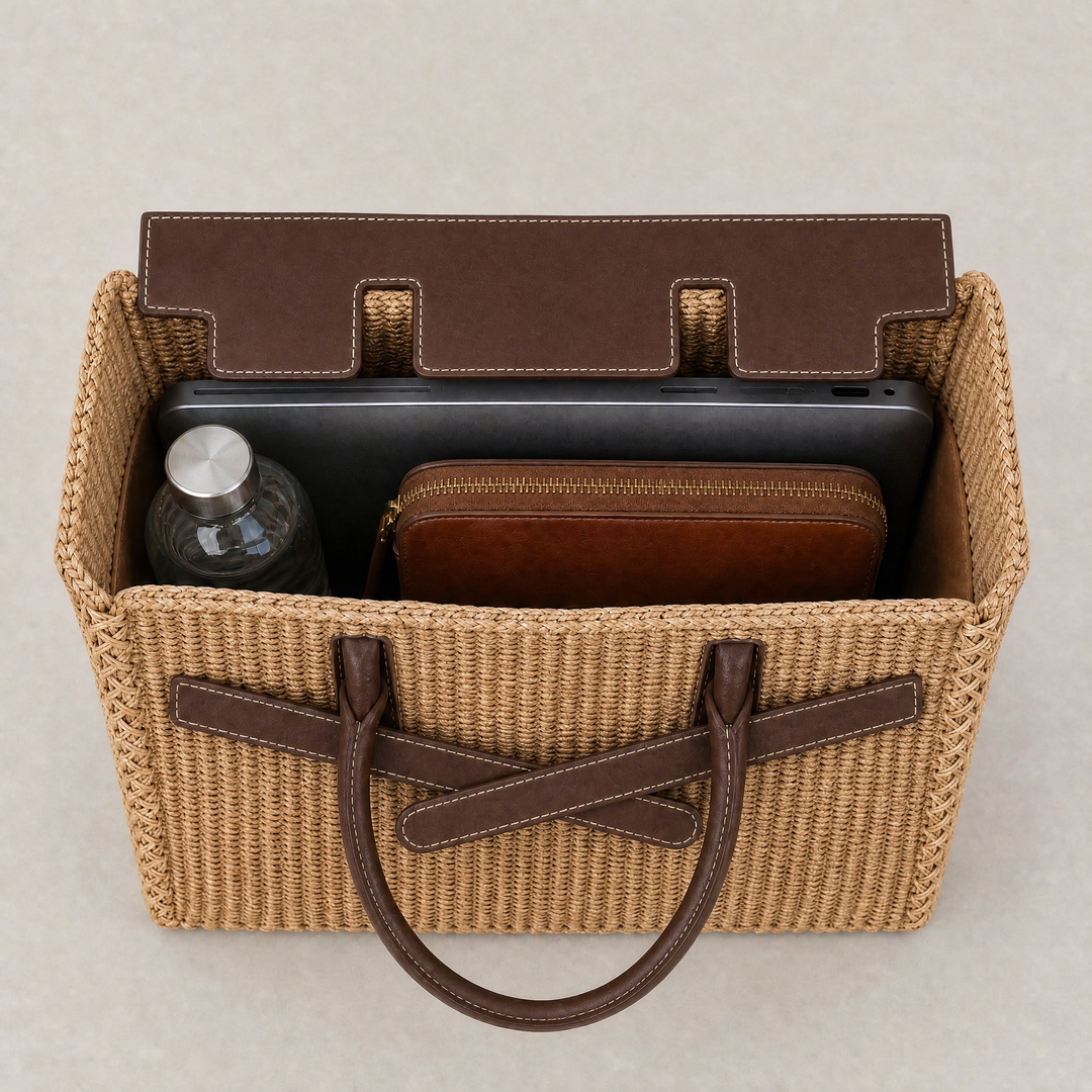 Velantra Sofia Woven Tote - Light Chocolate Interior 