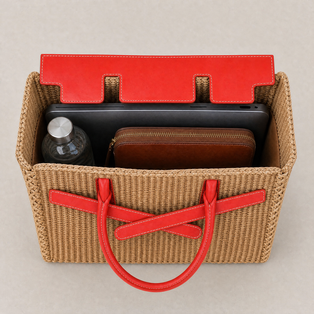 Velantra Sofia Woven Tote - Lightning Orange Interior 