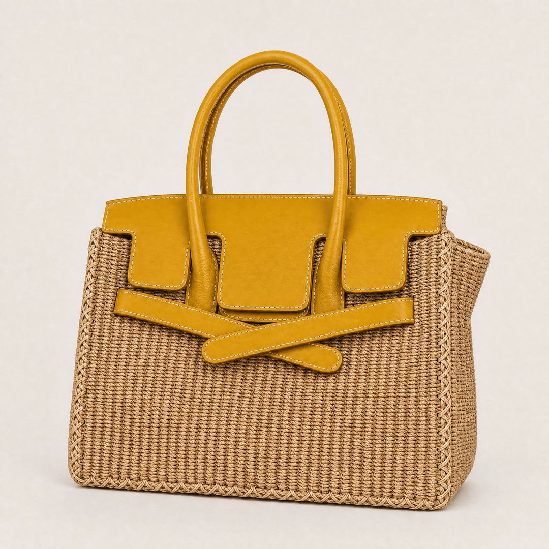 Velantra Sofia Woven Tote - Sunny Yellow Hero 