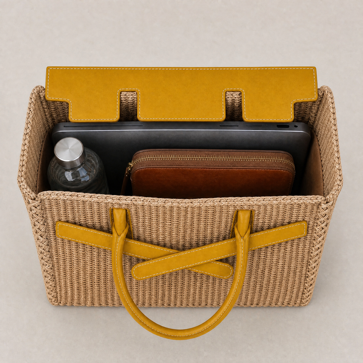 Velantra Sofia Woven Tote - Sunny Yellow Interior 