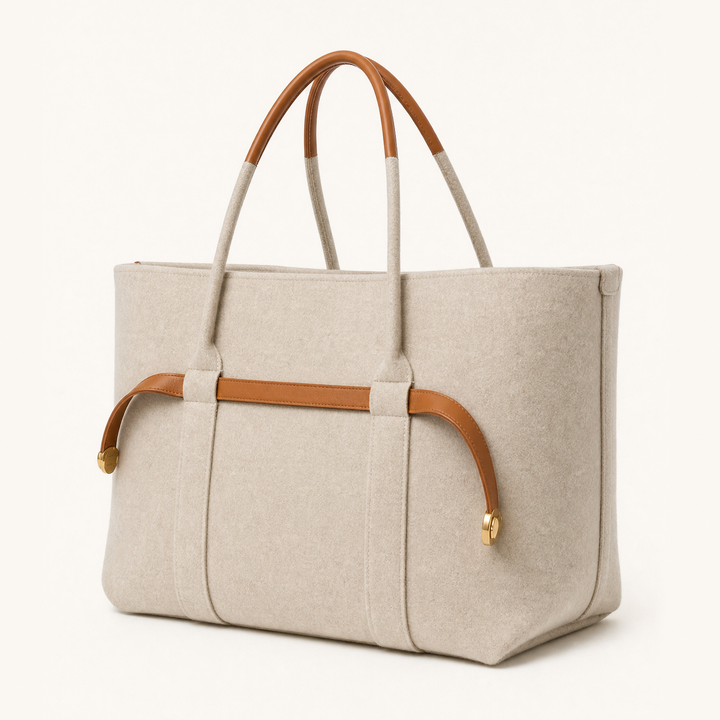 The Colette Wool Tote in Caramel, three-quarter view #color_caramel