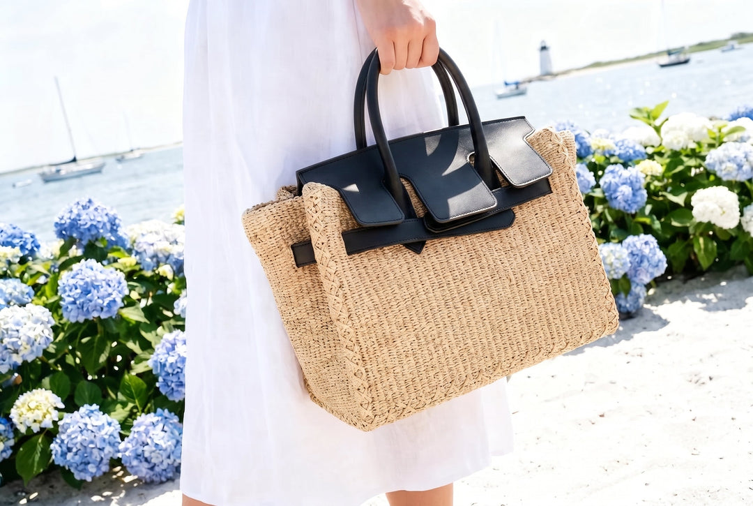 Velantra Straw Tote - Caban Black Coastal outdoor 